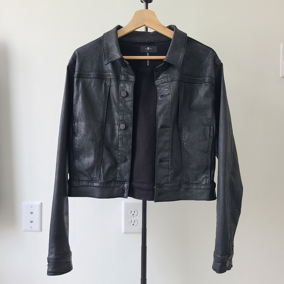 7 For All Mankind - Coated Denim Jacket, Large, Black - Picture 1 of 13